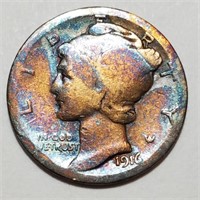 1916 Mercury Dime - 1st Year Rainbow Dazzler