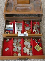 Jewelry Box w/ Foreign Coins, Etc.