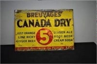 CANADA DRY 5 CENT EMBOSSED TIN SIGN  28" X 18"