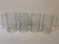 Set of 4 matching glass beer mugs - measures 6”