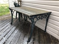 Deck Table w/cast iron legs * Plasic Lawn Chairs