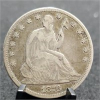 1876-CC Seated Liberty Half Dollar, VG/F