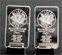 (2) One oz. Silver Bars "Sunshine Minting"