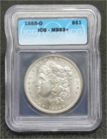 1888-O slab Morgan Silver Dollar, ICG MS63+