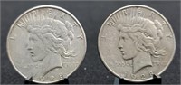 (2) 1928-S Peace Silver Dollars