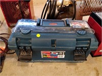 rubbermaid tool box with some sockets