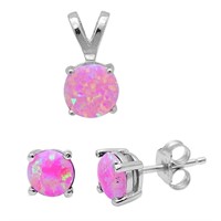 Round Cut 2.00ct Pink Opal Pendant & Earrings