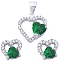 Emerald & White Sapphire Heart Set