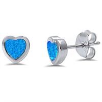 Cute Heart Shaped Blue Opal Stud Earrings