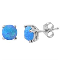 Round Blue Opal Earrings