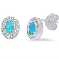 Blue Opal Greek Key Oval Earrings
