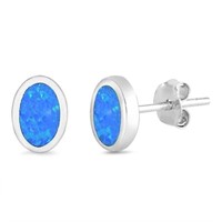 Blue Opal Oval Shape Earrings