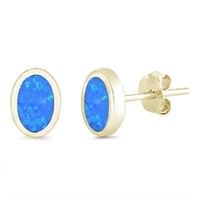 Yellow Gold Oval Blue Opal Earrings