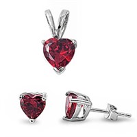 Heart Cut 2.00ct Ruby Pendant & Earrings