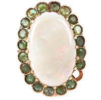 14K YELLOW GOLD RING W/ PRECIOUS OPAL & EMERALDS