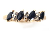 14K YELLOW GOLD LADIES DIAMOND AND SAPPHIRE RING