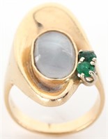 14K YELLOW GOLD EMERALD LADIES COCKTAIL RING