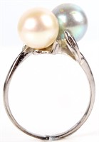 14K WHITE GOLD RING WITH TWO 8MM PEARLS