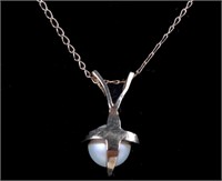 14K YELLOW GOLD NECKLACE WITH PEARL PENDANT