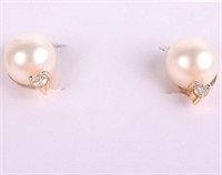 CLASSIC CULTURED PEARL AND DIAMOND STUD EARRINGS