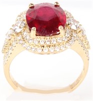 18K YELLOW GOLD DIAMOND & RUBY COCKTAIL RING