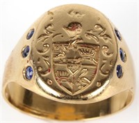 18K YELLOW GOLD MENS FRATERNAL SIGNET RING