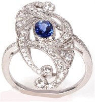 PLATNIUM LADIES NATURAL SAPPHIRE AND DIAMOND RING