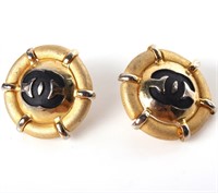 GOLD PLATED CHANEL EARRINGS W/ TRADEMARK DESIGN