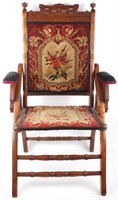 ANTIQUE FOLDING CHAIR ORIENTAL STYLE UPHOLSTERY