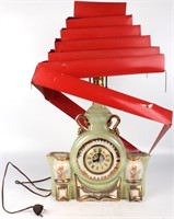 VINTAGE LANSHIRE TABLE LAMP & CLOCK - RED SHADE