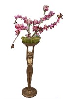 GOLD TONED ART DECO SMOKE STAND WITH FLOWERS