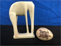 Lot of 2 African Stone Carvings- Egg + Elephant