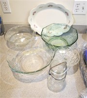 Group of five glass and China items