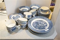 42 pieces Currier and Ives dinnerware