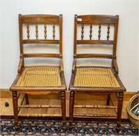 Pair of walnut cane seat chairs