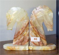 Pair of alabaster Horsehead bookends
