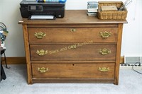 Antique oak lowboy three drawer dresser