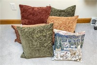 Group of six decorative throw pillows