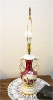 Hand decorated vintage pottery lamp