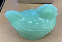 7"x4”  Jadeite Chicken Candy Dish Lid & Bottom