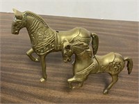 7"x7”. Two Brass Toy Horses    Ships