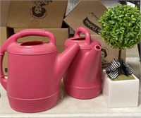 16in.Fake Plant & 2, 10in.Plastic Watering Cans