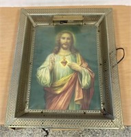 17"x 21”. Working Light Up Picture Jesus Christ