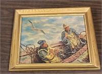 16" x 13”. Framed Picture of Fishing. Tanjo Print
