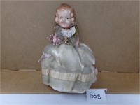 Antique Bisque Doll w Pink Flowers White Dress