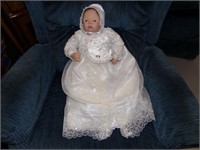 Lifelike Weighted Baby in Christening Dress