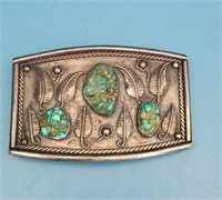 Old pawn belt buckle, seafoam turquoise 2 1/2"×4"