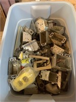 Plastic tote of metal electrical outlets