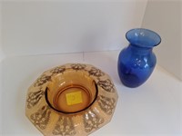 CAMBRIDGE bowl and blue cobalt vase