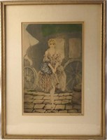 Louis Icart Lithograph Girl and Carriage